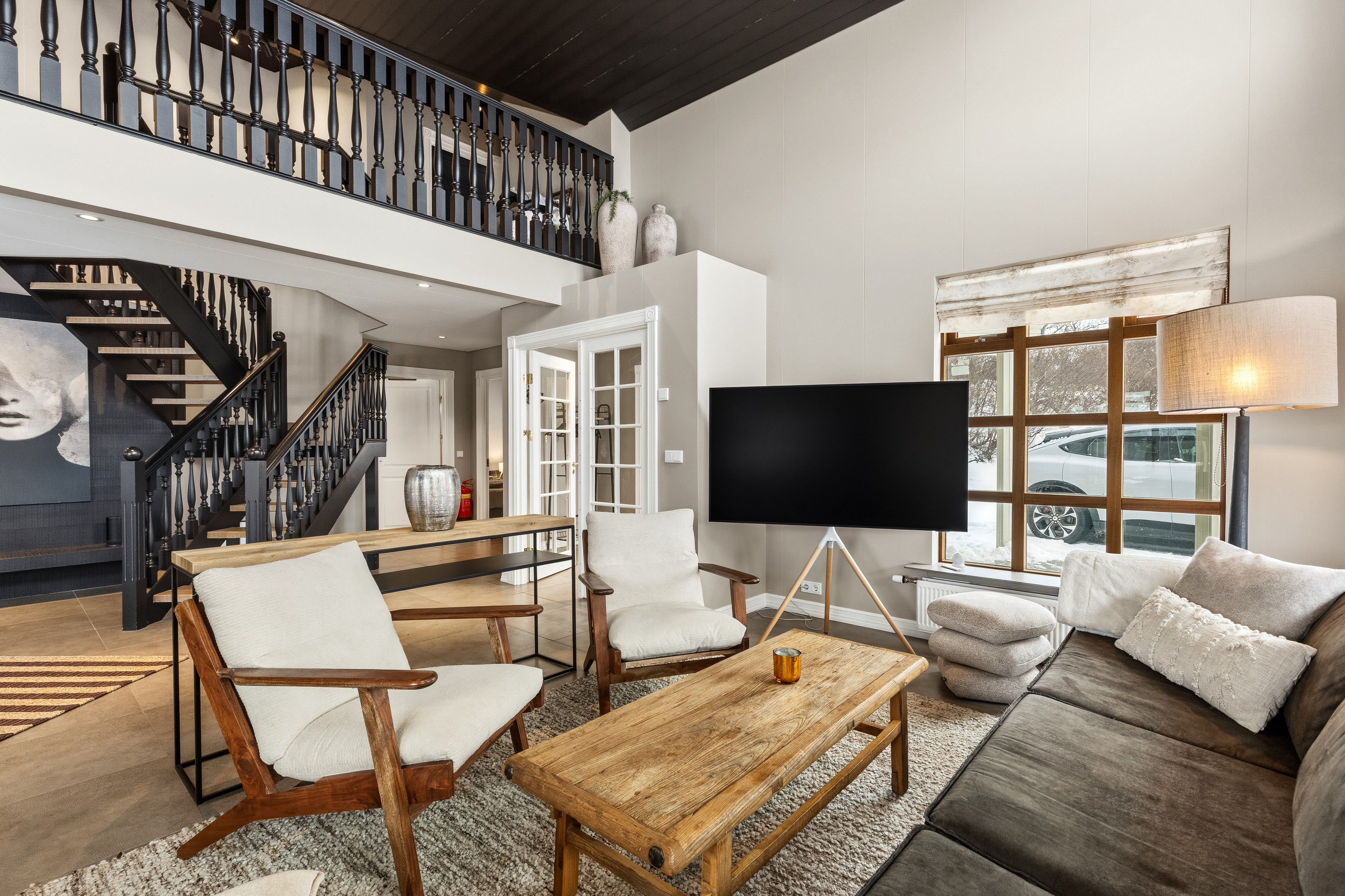 Húsafell villa — open plan living area