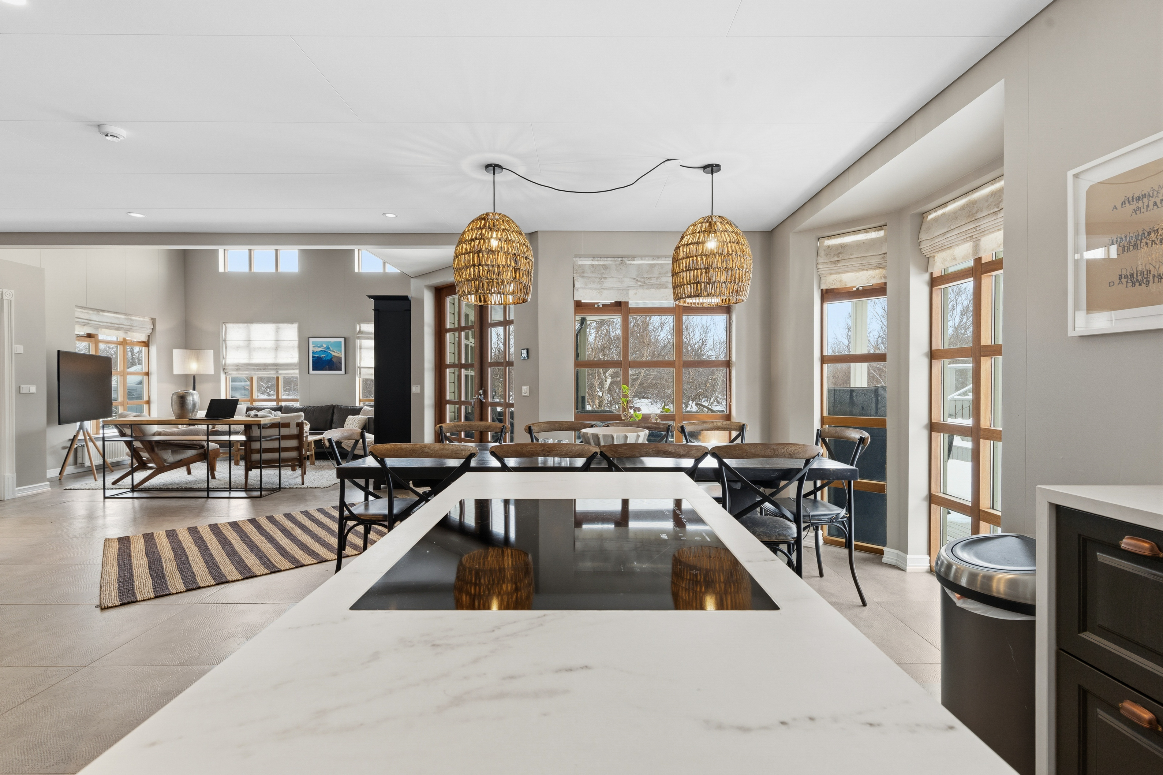 Húsafell villa — kitchen and open plan